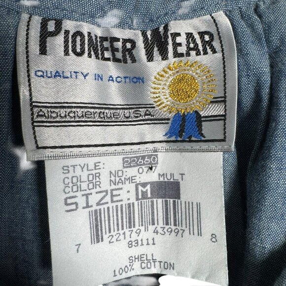 Vintage Pioneer Wear Southwest Ruffle Chambray Blouse Top Size Medium aztec - Picture 4 of 6
